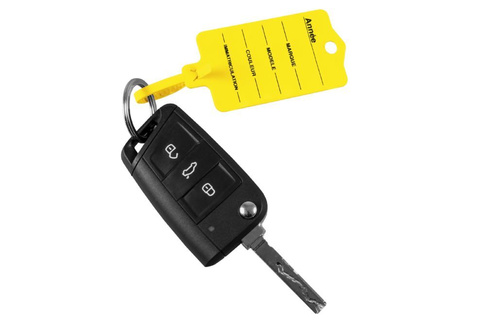 Produktbild Schlüsselanhänger Profi 2 gelb "französisch", mit Kunststofflasche und Rasterver bild 1