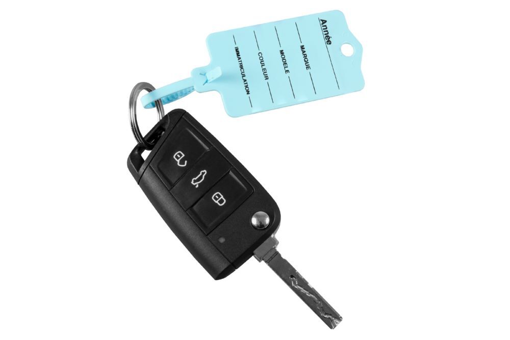 Produktbild Schlüsselanhänger Profi 2 hellblau "französisch", mit Kunststofflasche und Raste bild 2