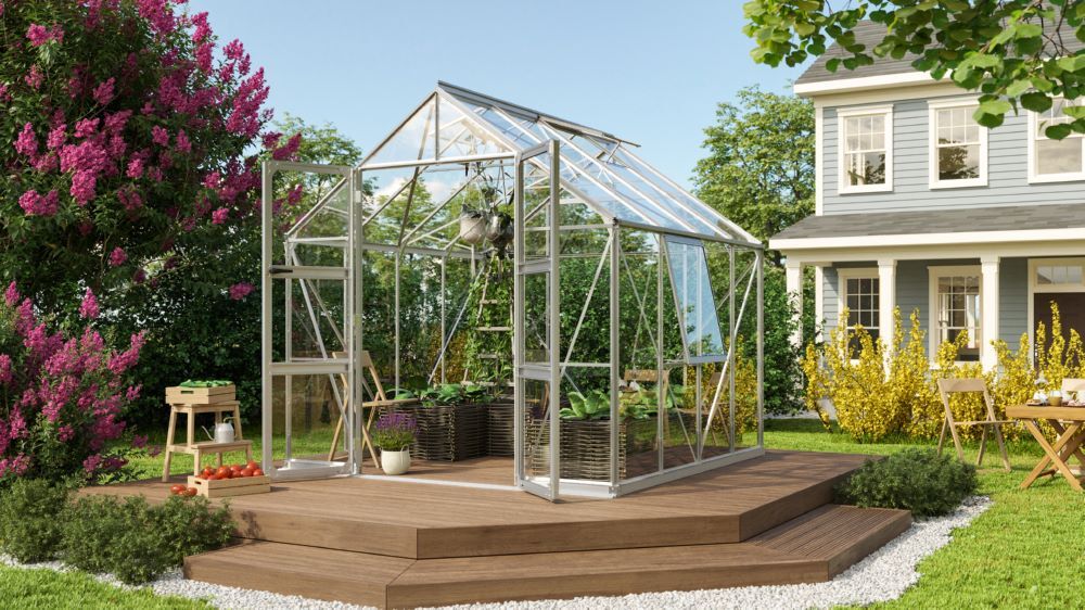 Vitavia Gewächshaus mit Doppelschwingtüren Olymp 6700 ESG 3 mm Produktbild Vitavia Gewächshaus mit Doppelschwingtüren Olymp 6700 ESG 3 mm