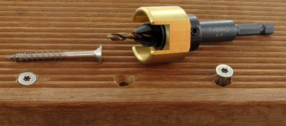 Famag Bohrer Senker Satz mit Tiefenanschlag 4 teilig im Holzkasten