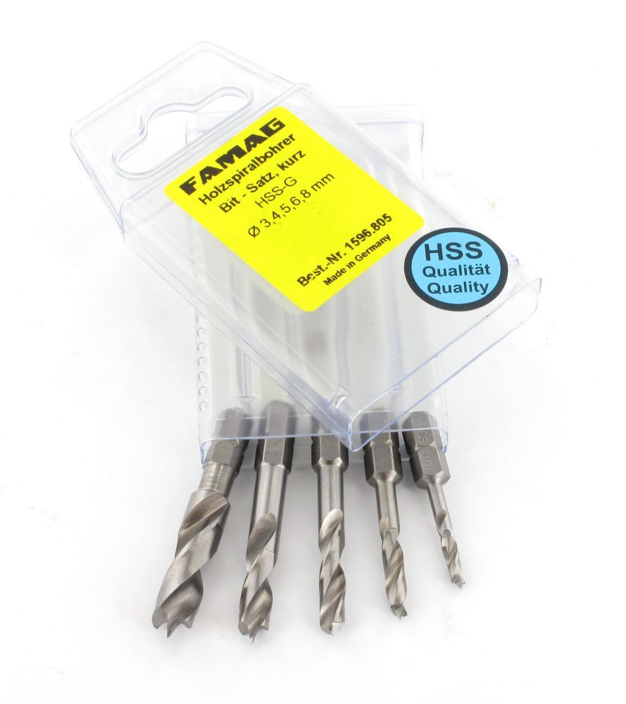 Famag Holzspiralbohrer Bit Set HSS-G kurz 5 teilig in PVC-Box Produktbild Famag Holzspiralbohrer Bit Set HSS-G kurz 5 teilig in PVC-Box