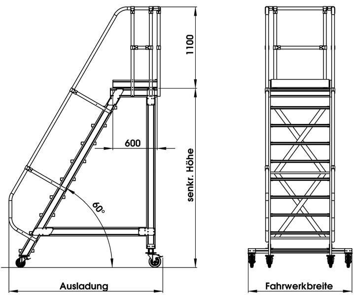 Günzburger Aluminium Plattformtreppe fahrbar 60 Grad 4 Stufen 1000 mm breit Produktbild Günzburger Aluminium Plattformtreppe fahrbar 60 Grad 4 Stufen 1000 mm breit bild 3