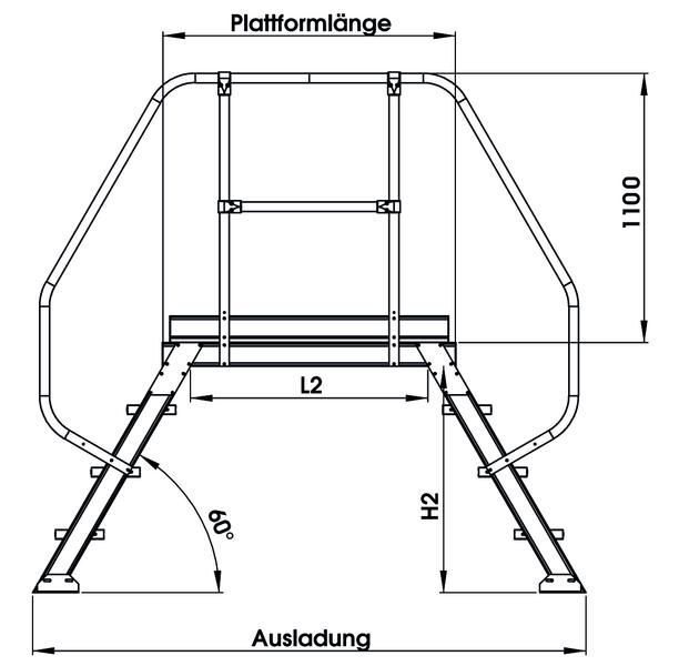 Günzburger Aluminium Überstieg stationär oder fahrbar 60 Grad mit 11 Stufen 1000 mm breit