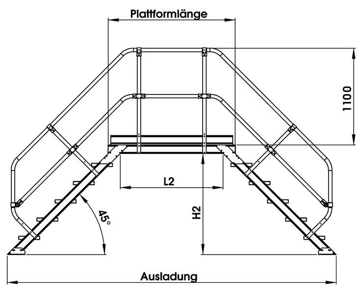 Günzburger Aluminium Überstieg stationär oder fahrbar 45 Grad mit 6 Stufen 800 mm breit