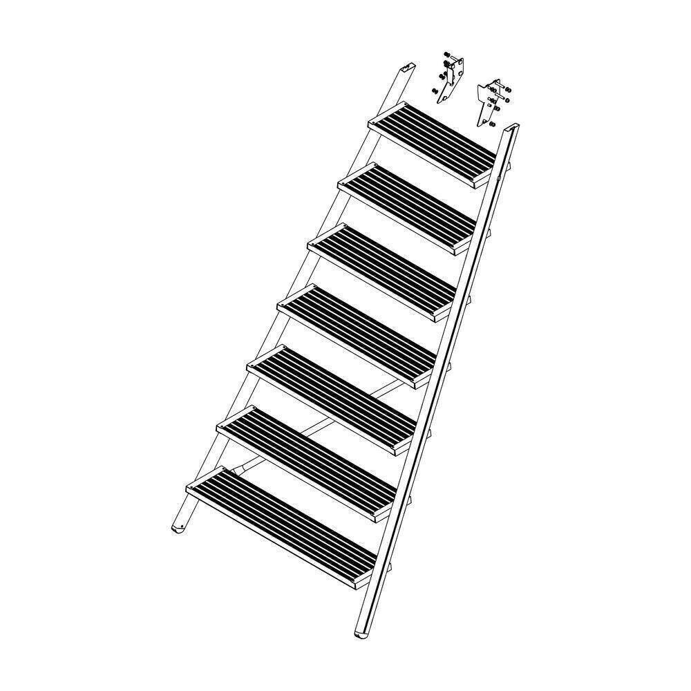 Produktbild Munk Aufstieg Podesttreppe 8 Stufen Aluminium gerieft inklusive Montagesatz