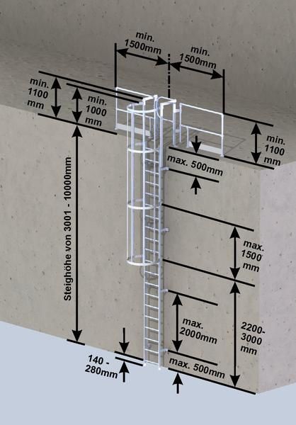 Günzburger Einzügige Steigleiter mit Rückenschutz Steighöhe 5,60 Meter Edelstahl Produktbild Günzburger Einzügige Steigleiter mit Rückenschutz Steighöhe 5,60 Meter Edelstahl bild 4