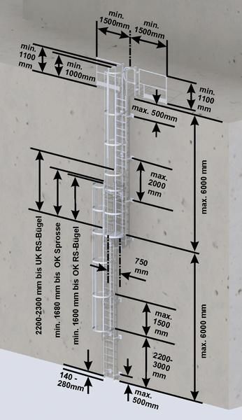 Günzburger Einzügige Steigleiter mit Rückenschutz Steighöhe 9,52 m Stahl verzinkt Produktbild Günzburger Einzügige Steigleiter mit Rückenschutz Steighöhe 9,52 m Stahl verzinkt bild 8