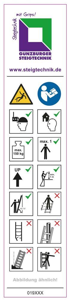 Günzburger Hinweis Aufkleber für Vielzweckleiter 4 teilig Produktbild Günzburger Hinweis Aufkleber für Vielzweckleiter 4 teilig
