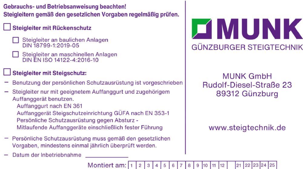 Günzburger Kennzeichnungsaufkleber für Steigschutzeinrichtung Produktbild Günzburger Kennzeichnungsaufkleber für Steigschutzeinrichtung