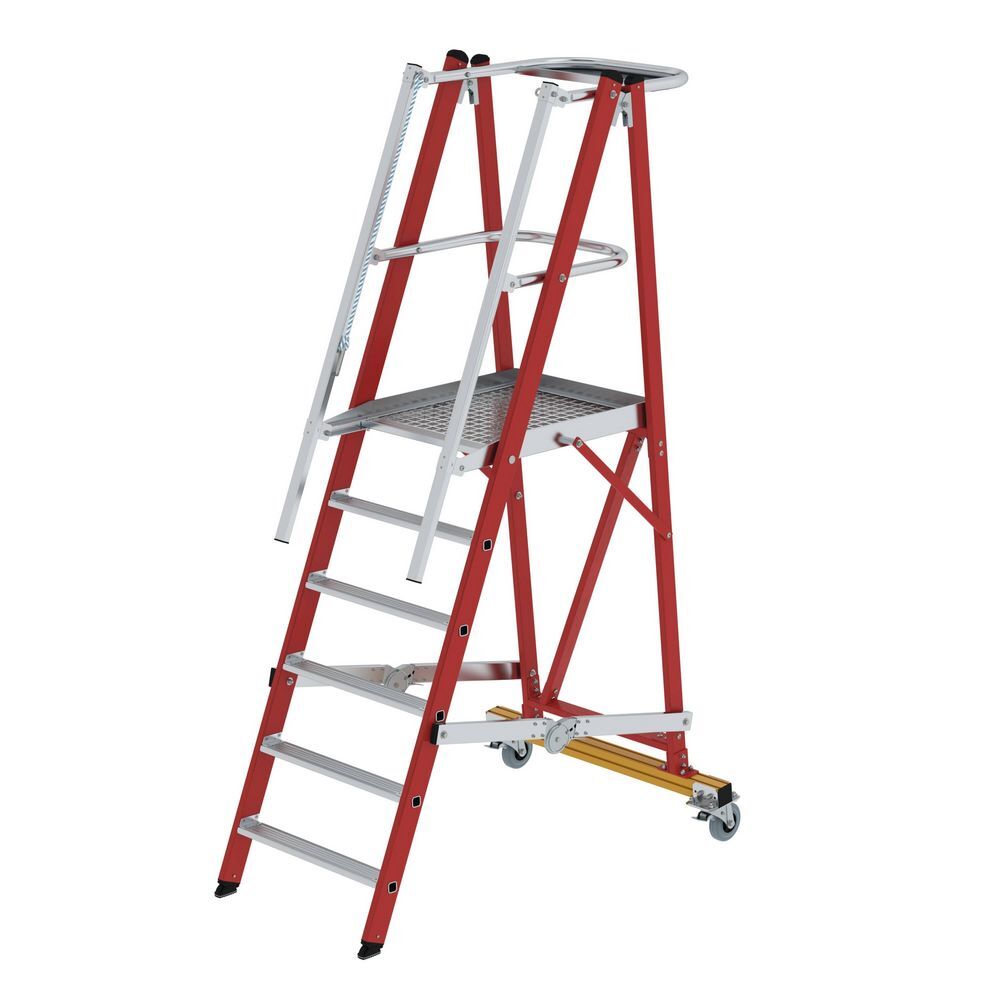 Günzburger Plattformleiter 6 Stufen klappbar fahrbar mit GFK Handlauf Produktbild Günzburger Plattformleiter 6 Stufen klappbar fahrbar mit GFK Handlauf