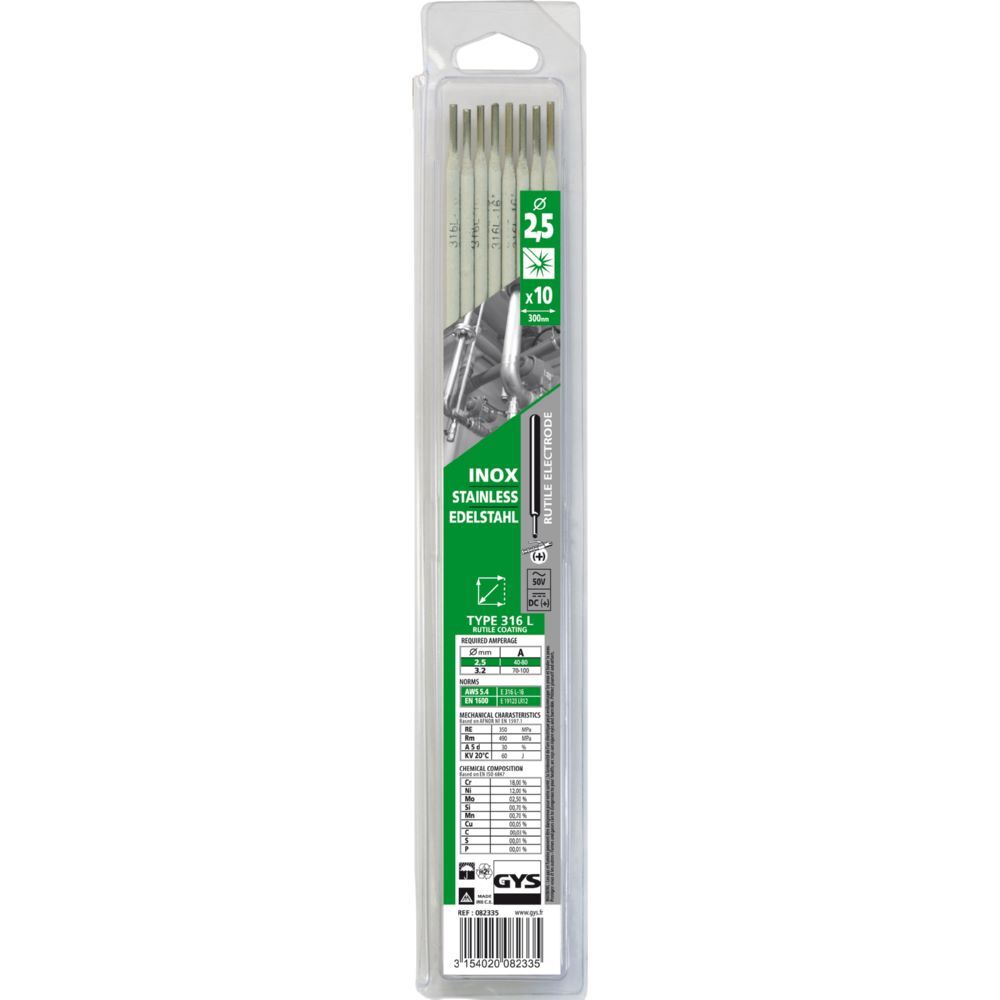 Gys Elektroden Edelstahl 316L 2,5 x 300 mm Pack mit 10 Stück Produktbild Gys Elektroden Edelstahl 316L 2,5 x 300 mm Pack mit 10 Stück
