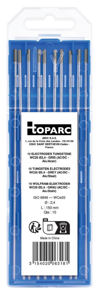 Produktbild Gys 10 Wolfram Elektroden WC20 2,4mm Grau AC/DC - Alu/Stahl