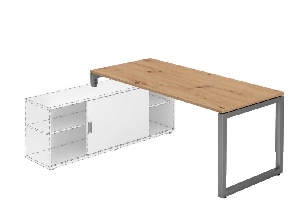 Hammerbacher Anbauschreibtisch mit O-Fuß eckig 180 x 80 cm Asteiche / Graphit Produktbild Hammerbacher Anbauschreibtisch mit O-Fuß eckig 180 x 80 cm Asteiche / Graphit