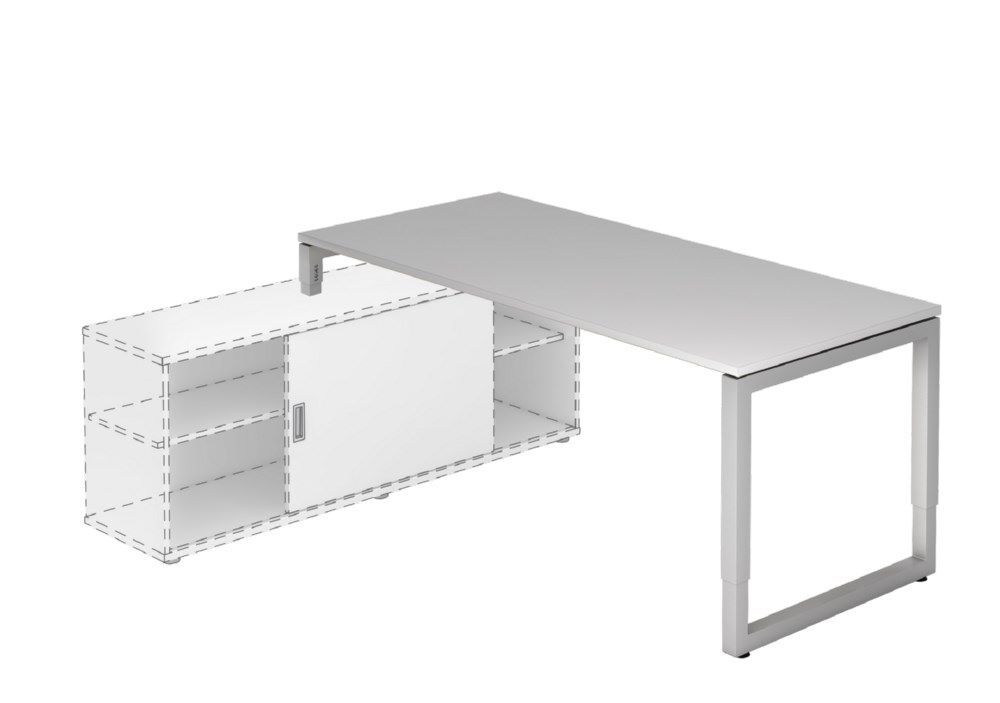 Hammerbacher Anbauschreibtisch RSE19 mit O-Fuß eckig 180 x 80 cm Grau Produktbild Hammerbacher Anbauschreibtisch RSE19 mit O-Fuß eckig 180 x 80 cm Grau