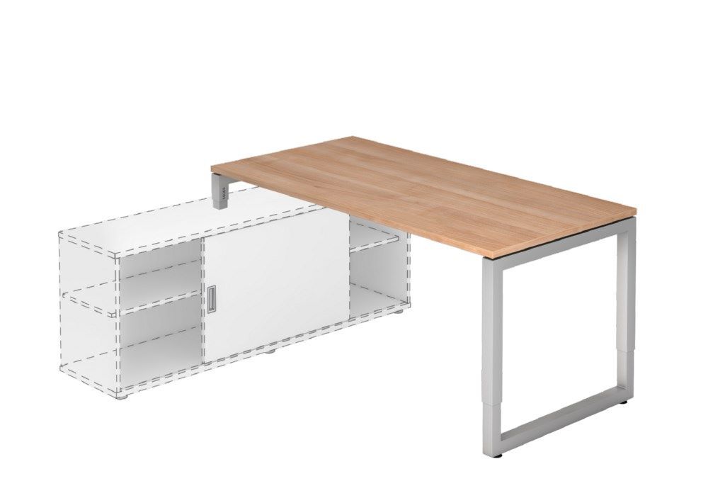 Hammerbacher Anbauschreibtisch mit O-Fuß eckig 160 x 80 cm Nussbaum Produktbild Hammerbacher Anbauschreibtisch mit O-Fuß eckig 160 x 80 cm Nussbaum