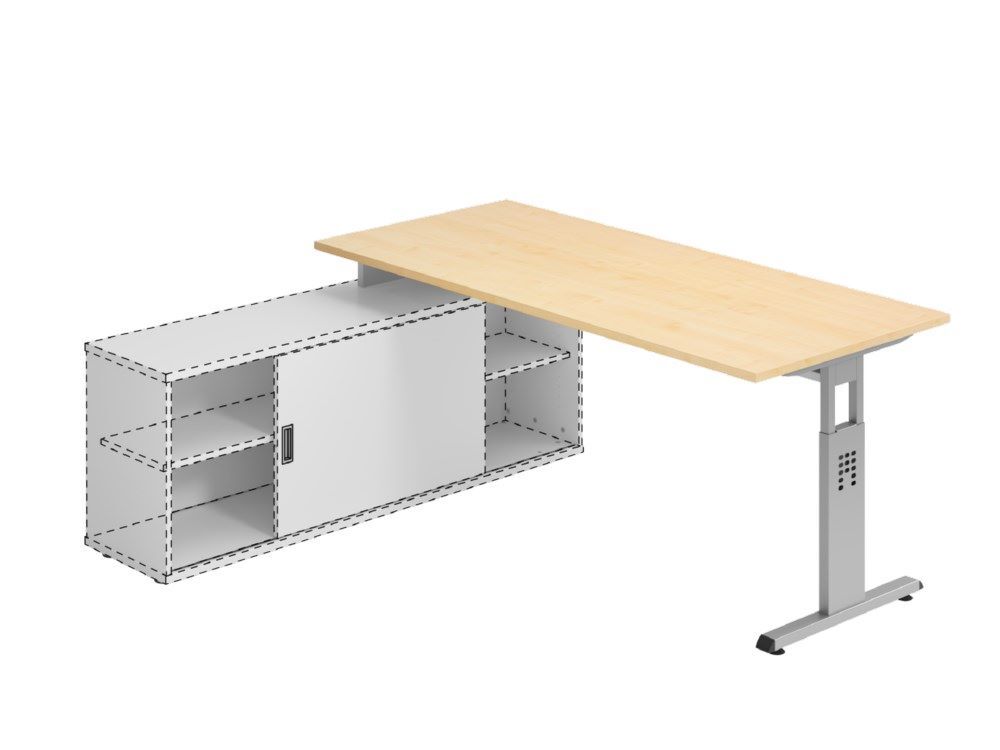 Hammerbacher Anbauschreibtisch OSE19 T-Fuß 180 x 80 cm Ahorn / Silber Produktbild Hammerbacher Anbauschreibtisch OSE19 T-Fuß 180 x 80 cm Ahorn / Silber