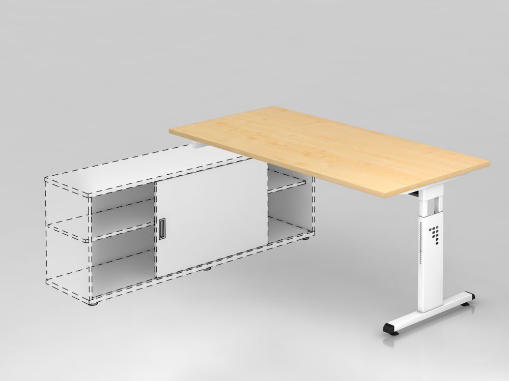 Hammerbacher Anbauschreibtisch T Fuß 160 x 80 cm Ahorn Weiß Produktbild Hammerbacher Anbauschreibtisch T Fuß 160 x 80 cm Ahorn Weiß