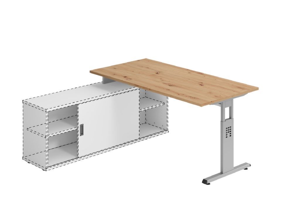 Hammerbacher Anbauschreibtisch OSE16 T-Fuß 160 x 80 cm Asteiche / Silber Produktbild Hammerbacher Anbauschreibtisch OSE16 T-Fuß 160 x 80 cm Asteiche / Silber