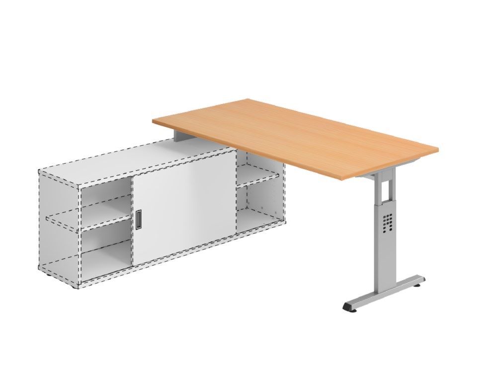 Hammerbacher Anbauschreibtisch OSE16 T-Fuß 160 x 80 cm Buche / Silber