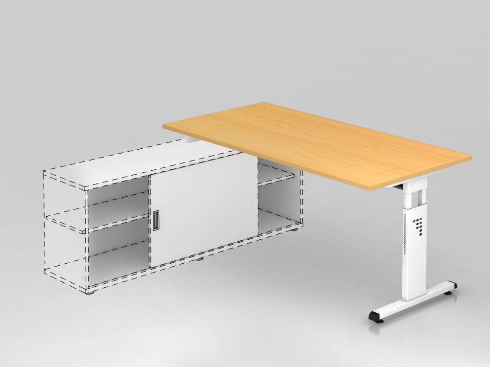 Hammerbacher Anbauschreibtisch Buche T Fuß 160 x 80 cm Produktbild Hammerbacher Anbauschreibtisch Buche T Fuß 160 x 80 cm