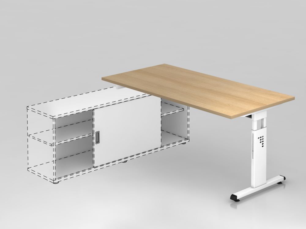 Hammerbacher Anbauschreibtisch Eiche mit T Fuß 160 x 80 cm Produktbild Hammerbacher Anbauschreibtisch Eiche mit T Fuß 160 x 80 cm