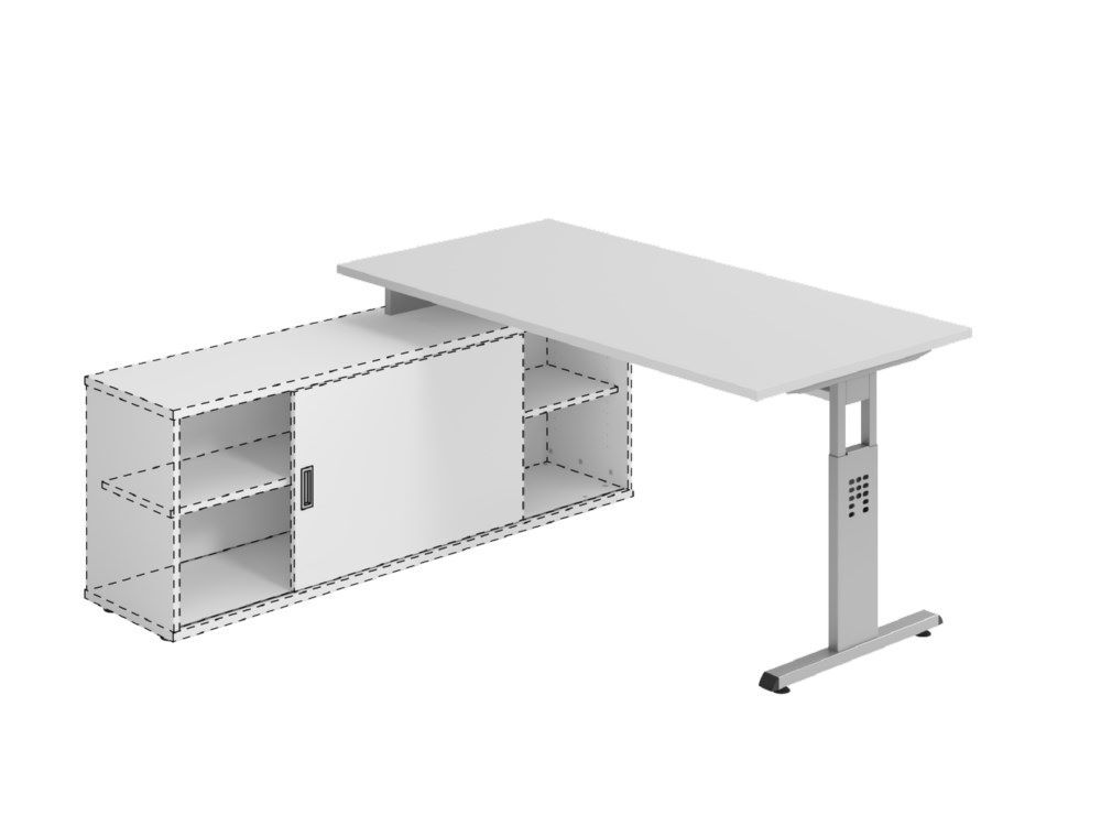 Hammerbacher Anbauschreibtisch T-Fuß 160 x 80 cm Grau / Silber Produktbild Hammerbacher Anbauschreibtisch T-Fuß 160 x 80 cm Grau / Silber