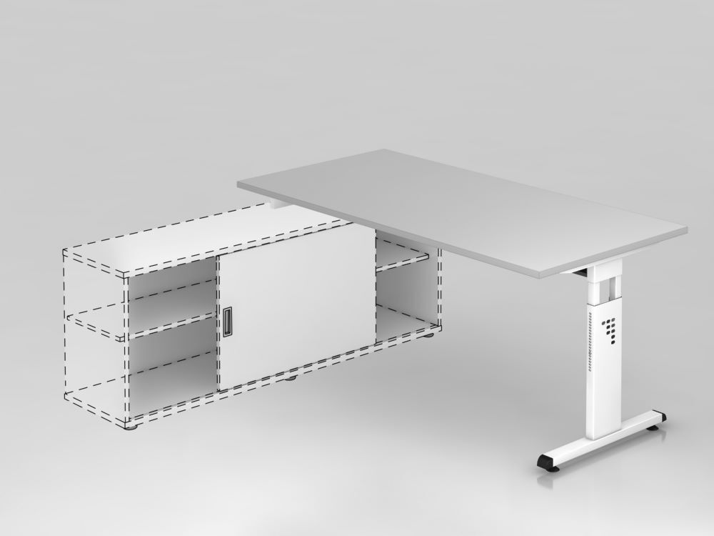 Hammerbacher Anbauschreibtisch T Fuß 160 x 80 cm Grau Weiß Produktbild Hammerbacher Anbauschreibtisch T Fuß 160 x 80 cm Grau Weiß