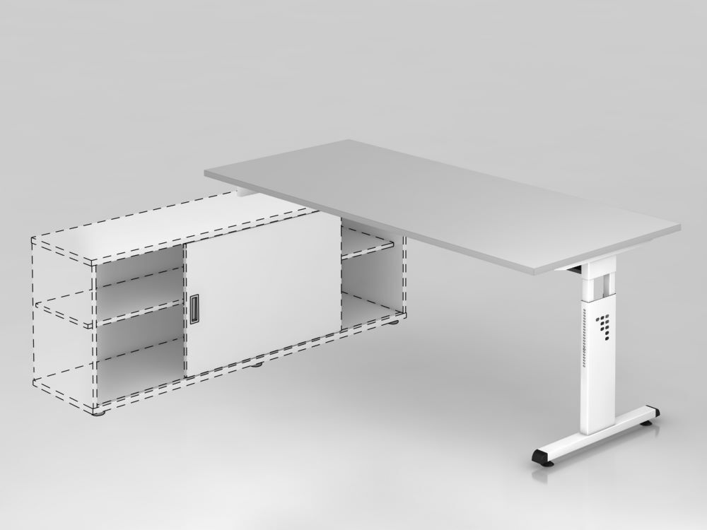 Hammerbacher Anbauschreibtisch Grau mit T-Fuß 180 x 80 cm Produktbild Hammerbacher Anbauschreibtisch Grau mit T-Fuß 180 x 80 cm