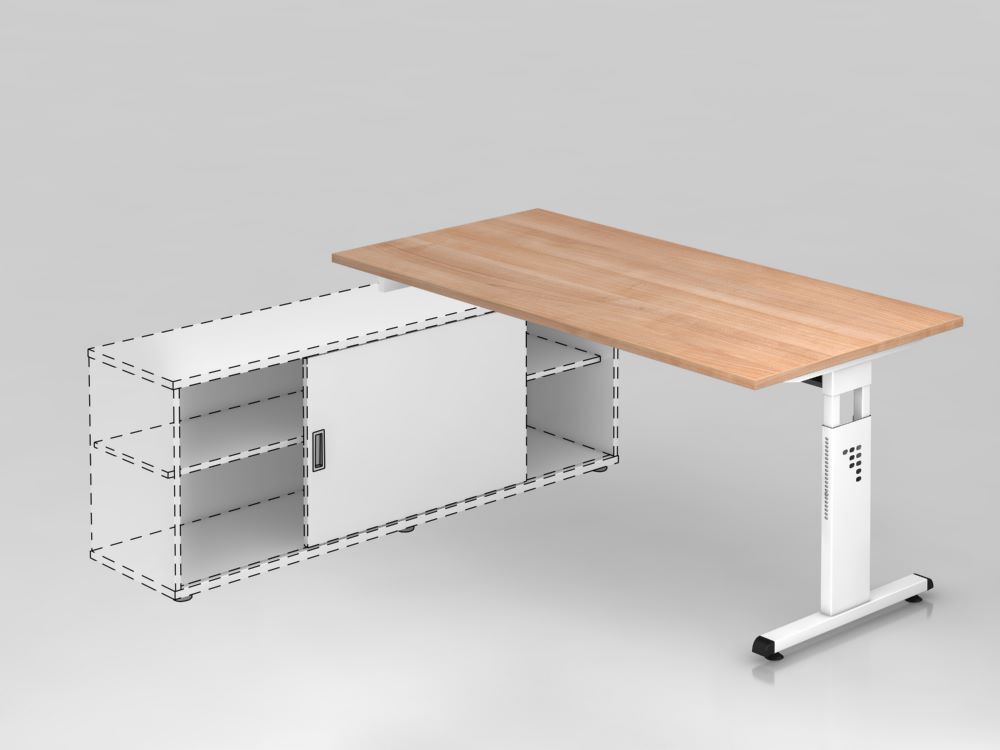 Hammerbacher Anbauschreibtisch Nussbaum T Fuß 160 x 80 cm Produktbild Hammerbacher Anbauschreibtisch Nussbaum T Fuß 160 x 80 cm