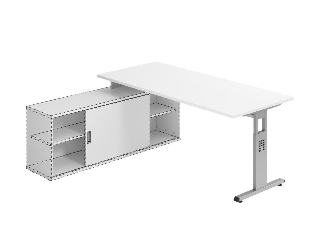 Hammerbacher Anbauschreibtisch OSE19 T-Fuß 180 x 80 cm Weiß / Silber Produktbild Hammerbacher Anbauschreibtisch OSE19 T-Fuß 180 x 80 cm Weiß / Silber