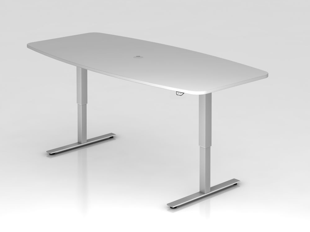 Hammerbacher Konferenztisch in Grau mit Tastschalter Höhe verstellbar Produktbild Hammerbacher Konferenztisch in Grau mit Tastschalter Höhe verstellbar