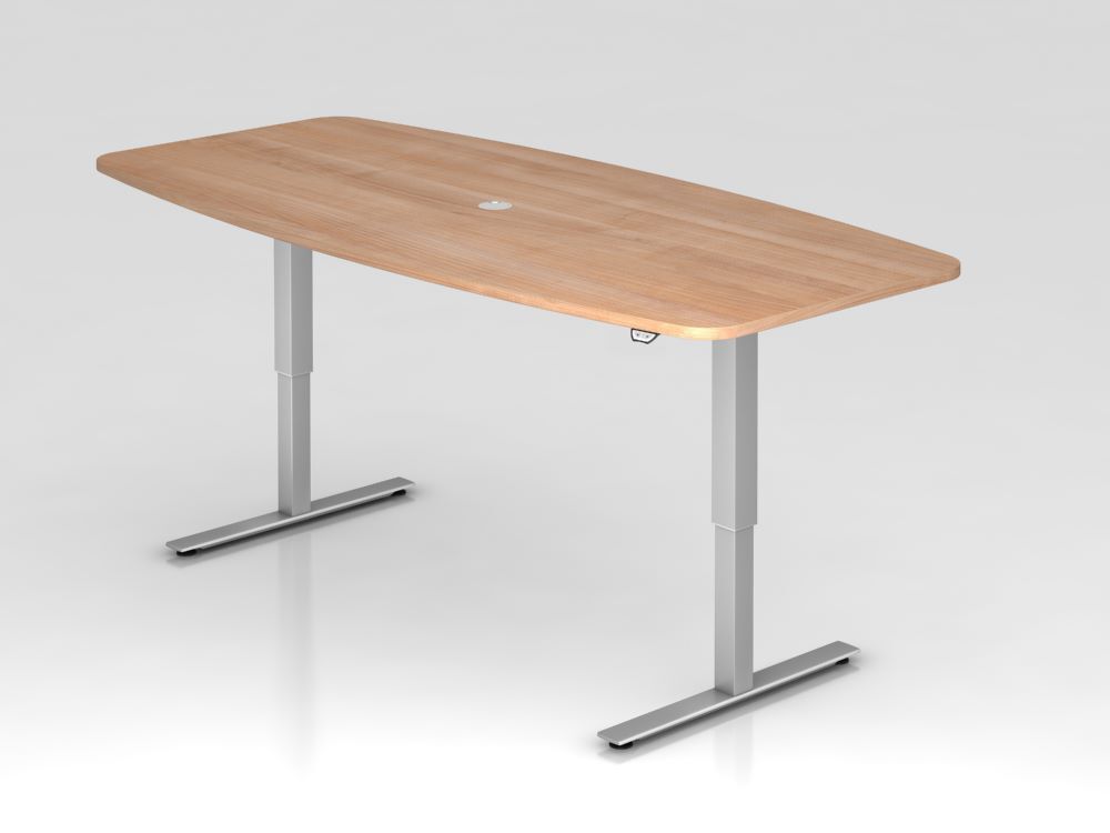 Hammerbacher Konferenztisch in Nussbaum mit Tastschalter Höhe 71 bis 120 cm Produktbild Hammerbacher Konferenztisch in Nussbaum mit Tastschalter Höhe 71 bis 120 cm