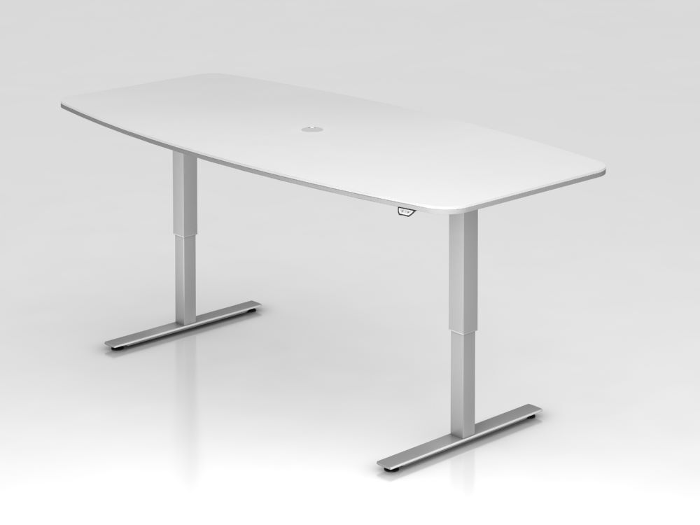 Hammerbacher Konferenztisch in Weiß mit Tastschalter Höhe 71 bis 120 cm Produktbild Hammerbacher Konferenztisch in Weiß mit Tastschalter Höhe 71 bis 120 cm