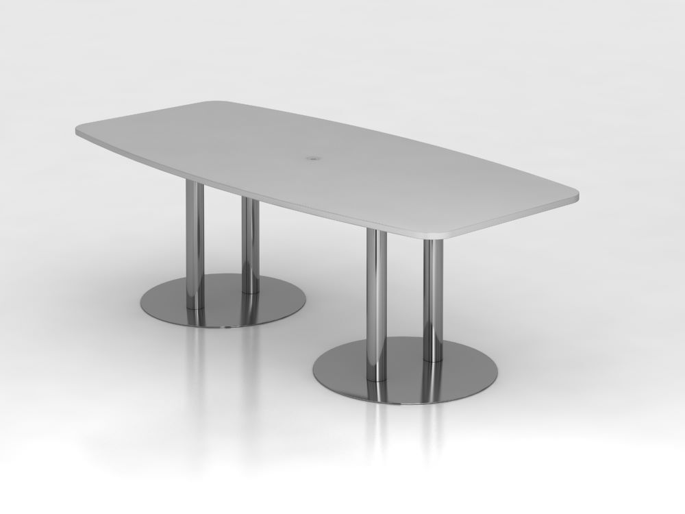 Hammerbacher Konferenztisch Grau 220cm mit Säulenfuß Chrom Produktbild Hammerbacher Konferenztisch Grau 220cm mit Säulenfuß Chrom