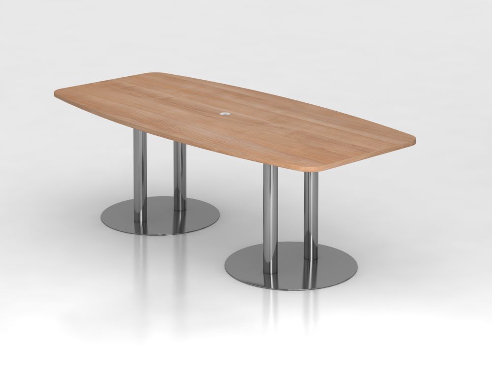 Hammerbacher Konferenztisch Nussbaum 220cm mit Säulenfuß Chrom Produktbild Hammerbacher Konferenztisch Nussbaum 220cm mit Säulenfuß Chrom