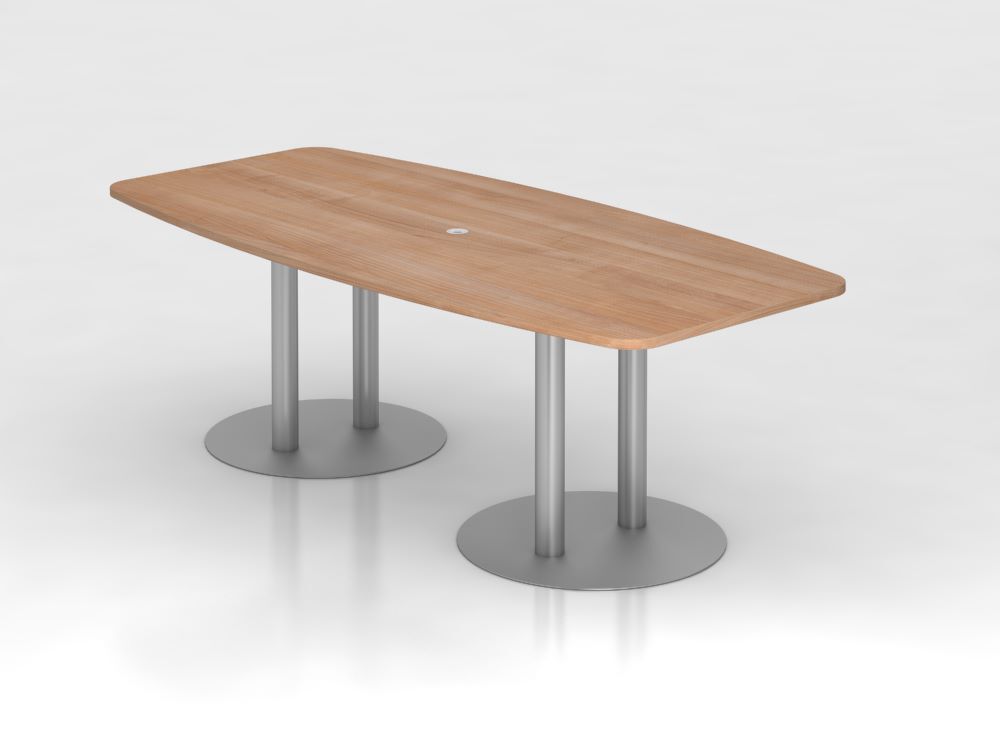 Hammerbacher Konferenztisch Nussbaum 220 cm mit Säulenfuß Silber Produktbild Hammerbacher Konferenztisch Nussbaum 220 cm mit Säulenfuß Silber