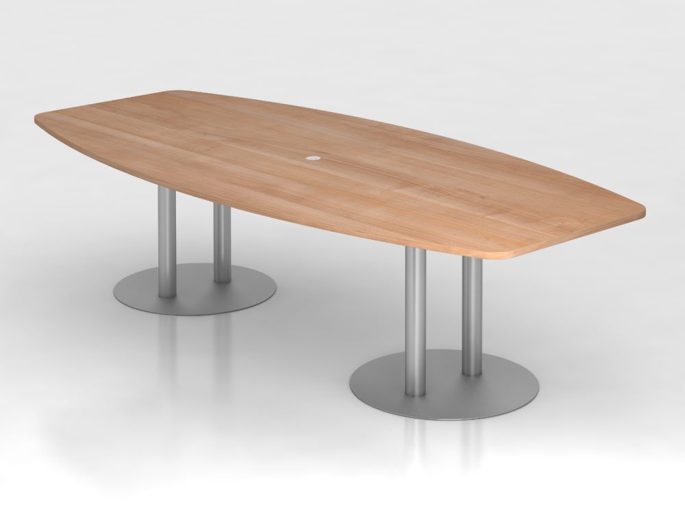 Hammerbacher Konferenztisch in Nussbaum 280 cm mit Säulenfuß Silber Produktbild Hammerbacher Konferenztisch in Nussbaum 280 cm mit Säulenfuß Silber