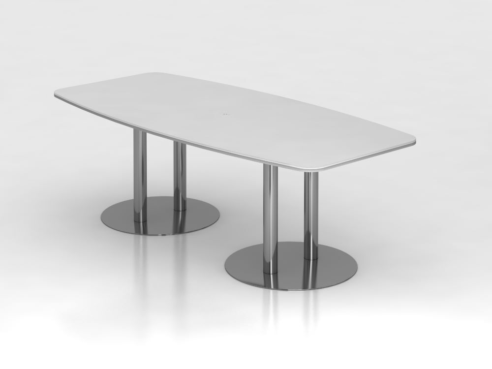 Hammerbacher Konferenztisch Weiß 220 cm mit Säulenfuß Chrom Produktbild Hammerbacher Konferenztisch Weiß 220 cm mit Säulenfuß Chrom