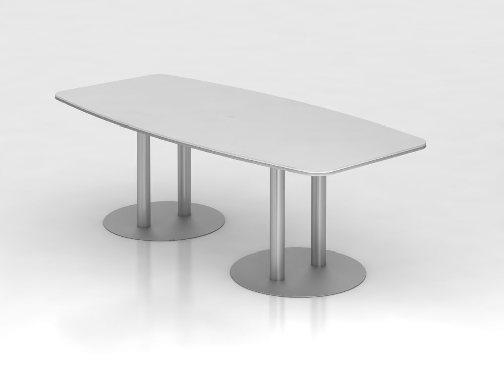 Hammerbacher Konferenztisch Weiß 220 cm mit Säulenfuß Silber Produktbild Hammerbacher Konferenztisch Weiß 220 cm mit Säulenfuß Silber