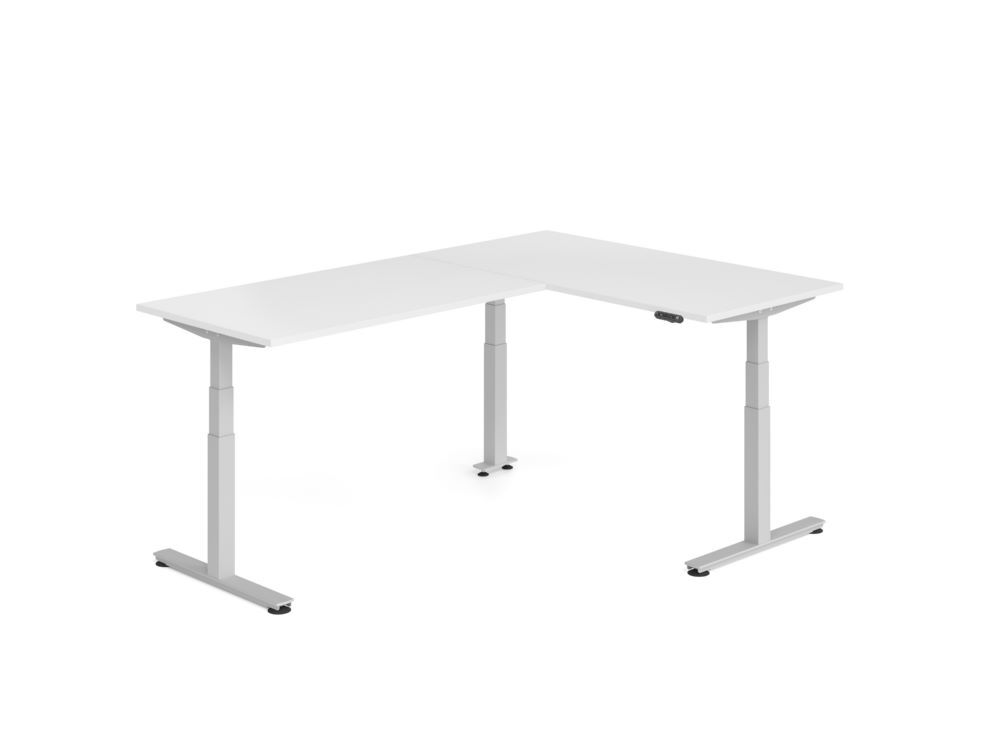 Produktbild Hammerbacher Sitz Steh Winkeltisch 240x160cm Weiß/Silber
