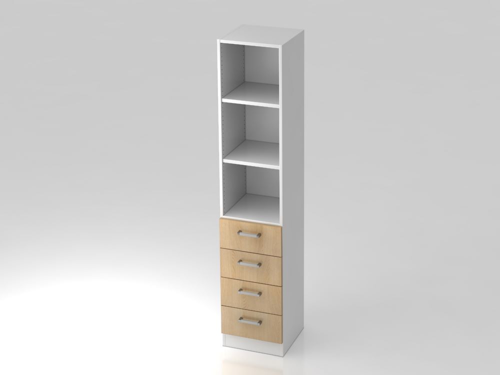 Hammerbacher Regal 5OH 40,6 x 200,4 cm 4 Schübe CE Weiß Eiche Produktbild Hammerbacher Regal 5OH 40,6 x 200,4 cm 4 Schübe CE Weiß Eiche