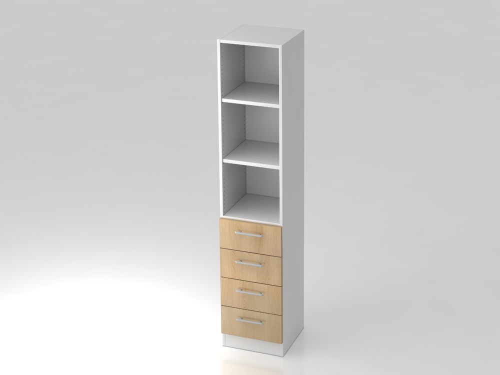 Hammerbacher Regal 5OH 3 Fächer 4 Schübe Höhe 200,4 cm RE Weiß Eiche Produktbild Hammerbacher Regal 5OH 3 Fächer 4 Schübe Höhe 200,4 cm RE Weiß Eiche