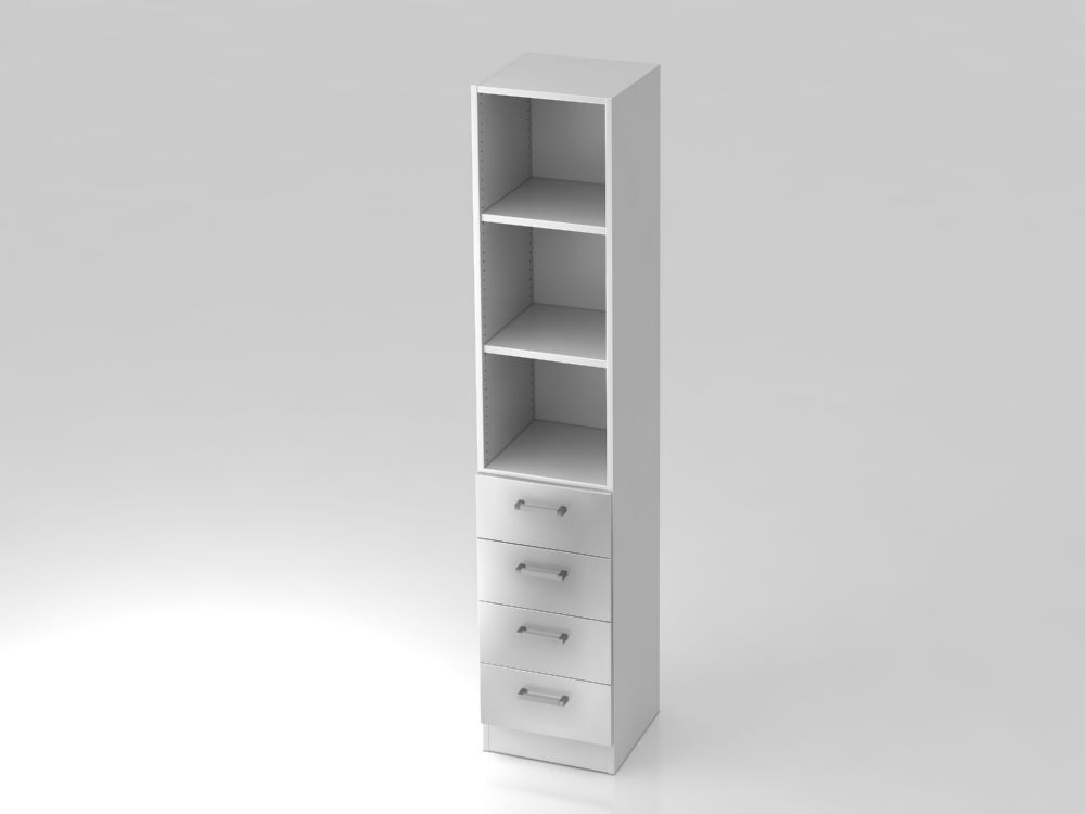 Hammerbacher Regal 5OH 40,6 x 200,4 cm 4 Schübe CE Weiß Silber Produktbild Hammerbacher Regal 5OH 40,6 x 200,4 cm 4 Schübe CE Weiß Silber