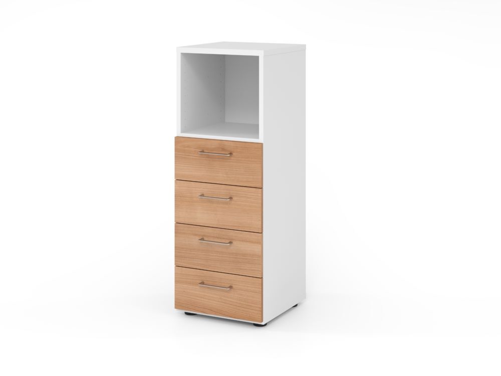 Produktbild Hammerbacher Regal 3OH mit 4 Schübe BS Weiß/Nussbaum