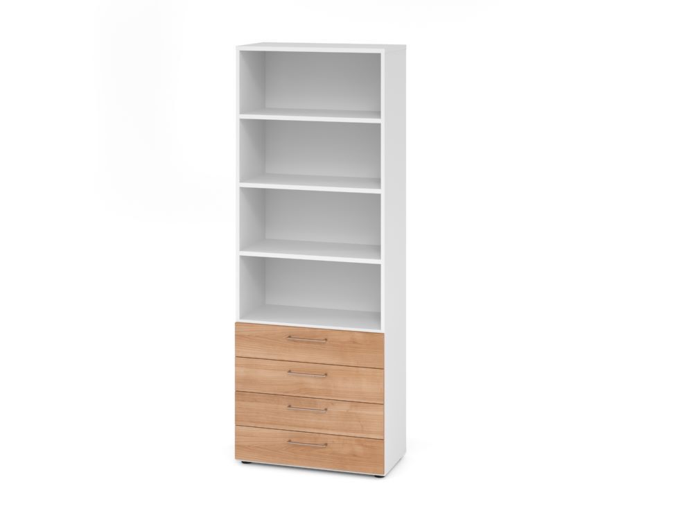 Produktbild Hammerbacher Regal 6OH 4 Schübe BS Griffe Weiß/Nussbaum
