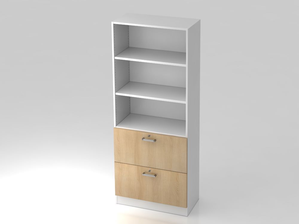 Hammerbacher Regal 5OH 80 x 200,4 cm Sockelblende CE Weiß Eiche Produktbild Hammerbacher Regal 5OH 80 x 200,4 cm Sockelblende CE Weiß Eiche
