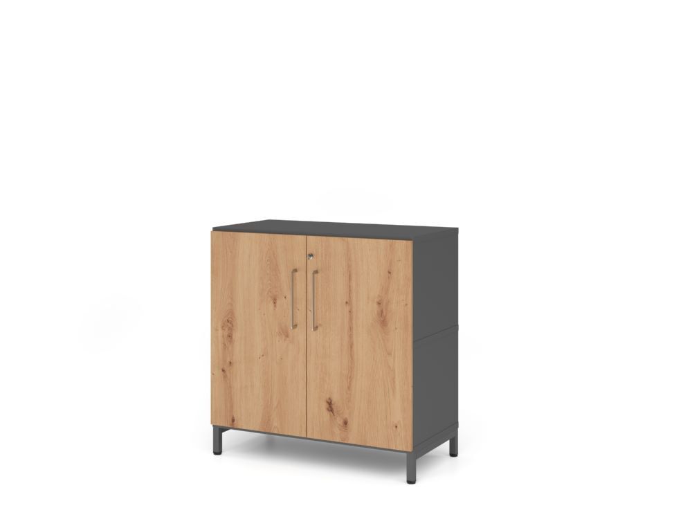 Produktbild Hammerbacher Regal mit Türen 2OH und Sockel graphit/asteiche