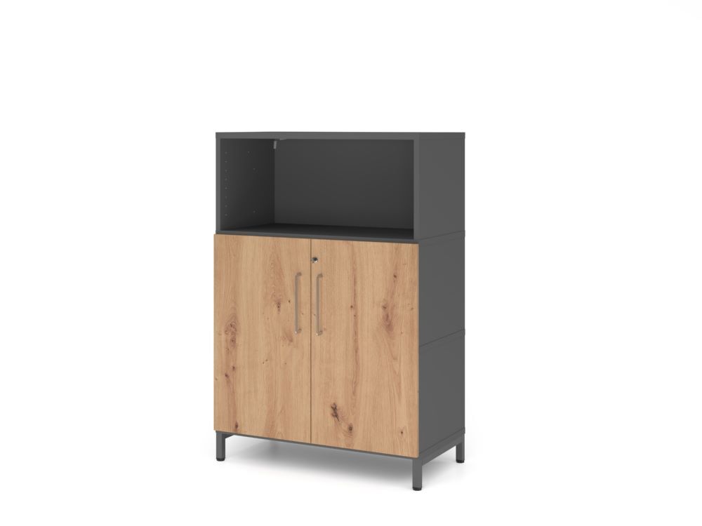 Produktbild Hammerbacher Regal Türen 3OH mit Sockel graphit/asteiche