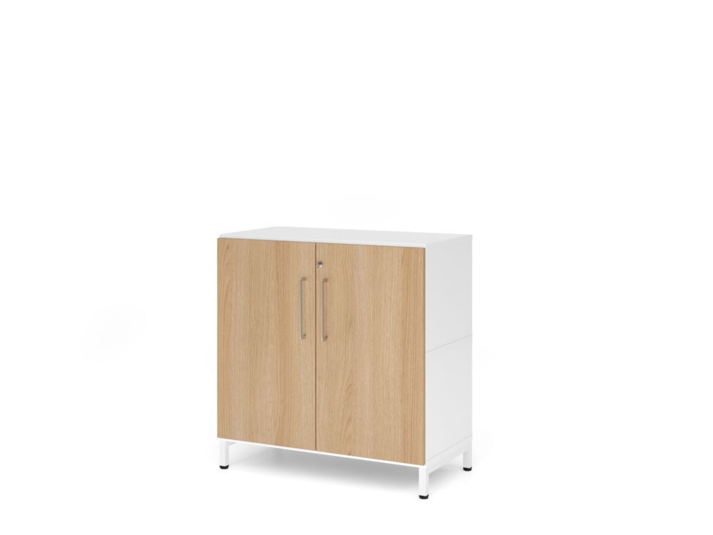 Produktbild Hammerbacher Regal mit Türen 2OH und Sockel weiß/eiche