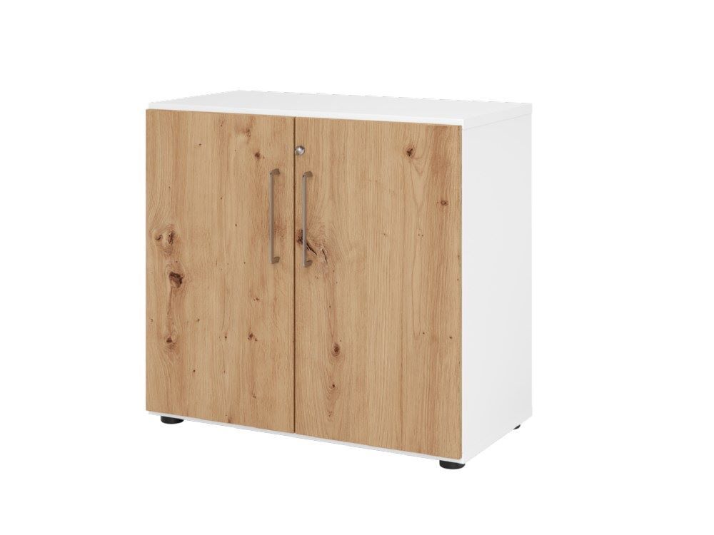 Hammerbacher Regal mit Türen 2OH 928T2 Weiß / Asteiche B 80 x T 42 x H 74,6 cm Produktbild Hammerbacher Regal mit Türen 2OH 928T2 Weiß / Asteiche B 80 x T 42 x H 74,6 cm